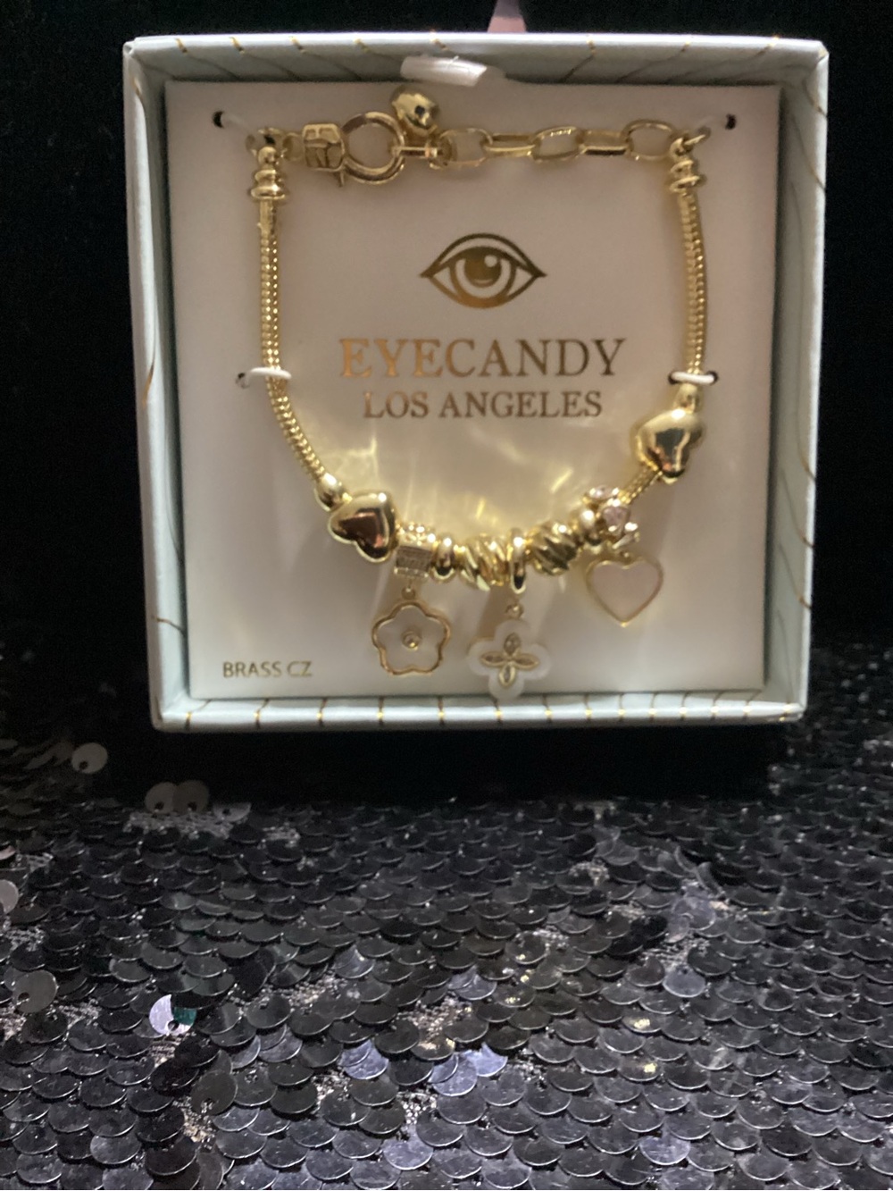 eye candy Gold Heart & Flower Charm Bracelet